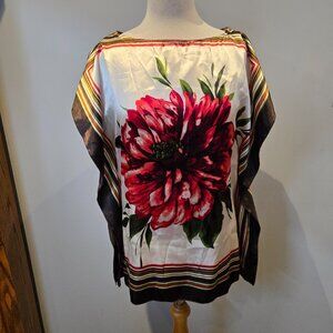 XXI by Forever 21 Floral Satin-Finish Poncho Top | Size Small | Multicolor